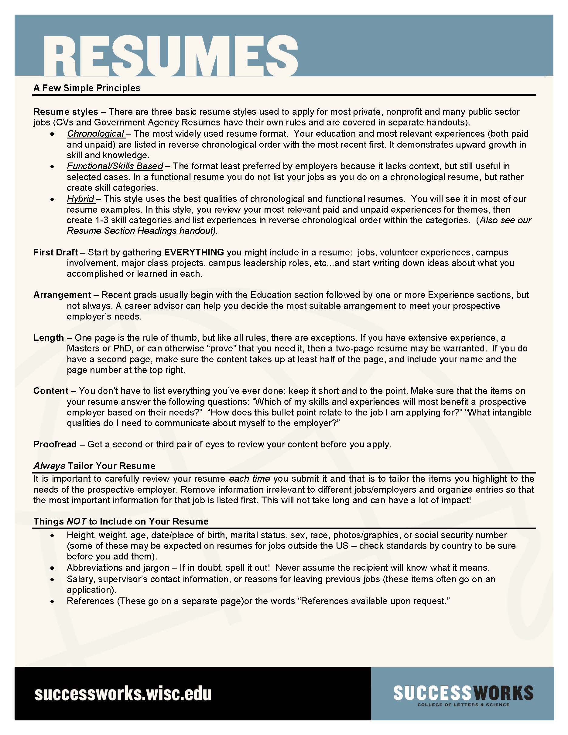 Resume & Cover Letters SuccessWorks UWMadison